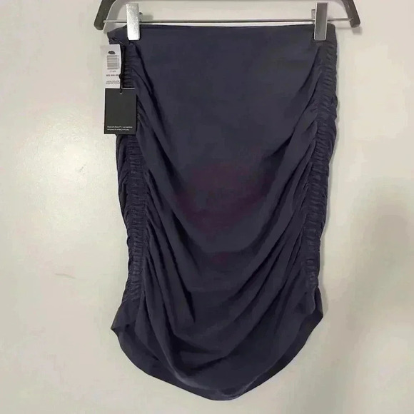 Aritzia Tna Chill Malibu Skirt Stretch-Jersey Ruched Bodycon Mini Skirt Navy W M - Picture 3 of 9